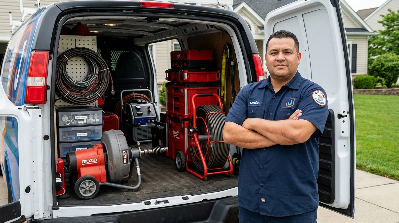 Professional drain cleaning equipment and Johns Plumbing LLC plumber in Millville