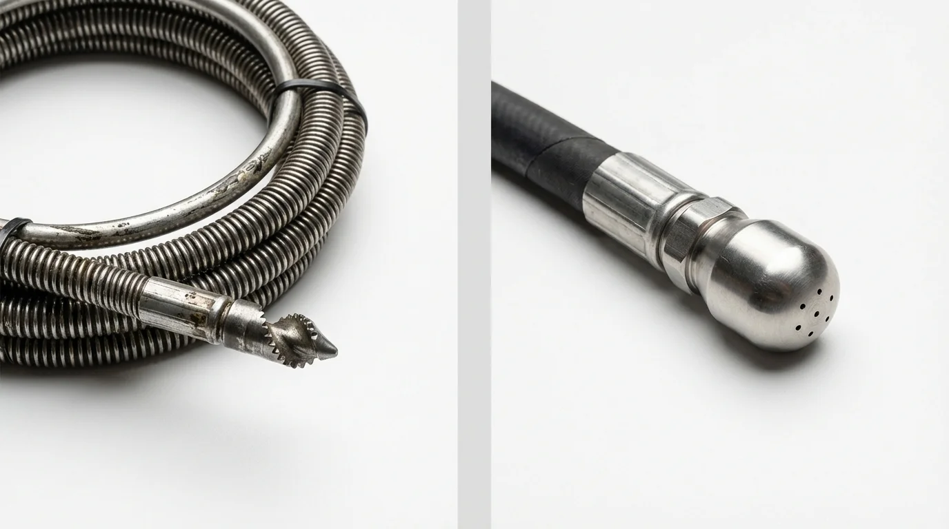 Drain snake cable and hydro jetting nozzle used for drain cleaning in Millville, NJ