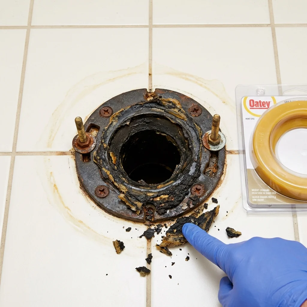 Failed wax ring showing water seepage at the base of a toilet in a Millville, NJ home