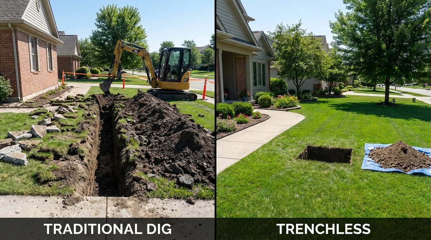 Trenchless sewer repair with minimal yard damage versus traditional excavation in Millville, NJ